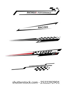 Sport car stripe stickers. Race flag. Checkered flag. Racing stripes. Race motorsport graphics. Stickers car decal template. Vector illustration