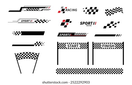 Sport car stripe stickers. Race flag. Checkered flag. Racing stripes. Race motorsport graphics. Stickers car decal template. Vector illustration