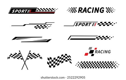 Sport car stripe stickers. Race flag. Checkered flag. Racing stripes. Race motorsport graphics. Stickers car decal template. Vector illustration