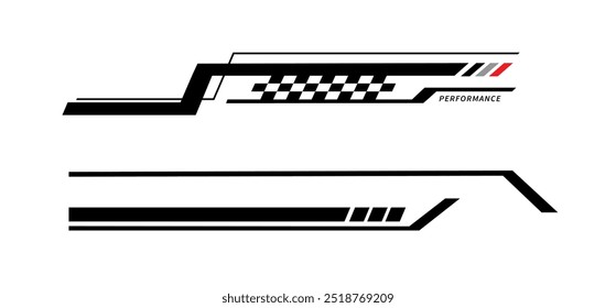 Sport car stripe stickers. Racing stripes. Race flag. Checkered flag. Stickers car decal template. Automotive graphics. Racing sport checkered pattern. Vector illustration
