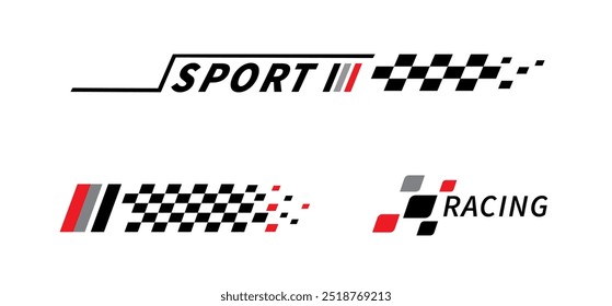 Sport car stripe stickers. Racing stripes. Race flag. Checkered flag. Stickers car decal template. Automotive graphics. Racing sport checkered pattern. Vector illustration