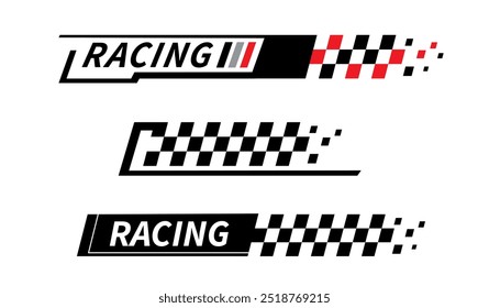 Sport car stripe stickers. Racing stripes. Race flag. Checkered flag. Stickers car decal template. Automotive graphics. Racing sport checkered pattern. Vector illustration