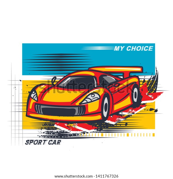 Sport car t shirt design. Automobile illustration with\
speed elements. 