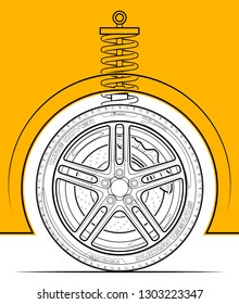 Sport car tire vector symbol. Car service icons, vehicle wheel label. Auto car related signs symbols, various design race wheel emblem. Logo shop sale auto part, repair vehicle. Automobile workshop