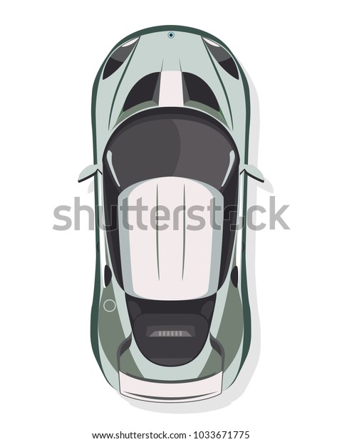 The sport car, top view in flat style\
isolated on a white\
background.