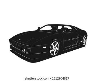 Sport car vector illustration. Black and white silhouette. Power fast luxury vehicle. Template for logo, printing tshirt, auto club sign.