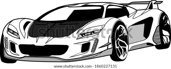 Sport car vector\
line art outline\
illustration