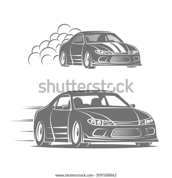 Sport car vector logo design. Street racing\
illustration. Drift show\
elements.