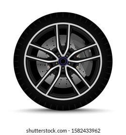 sport car wheel. tire with brake system