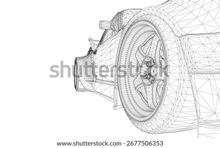 Sport car wheel wireframe model on white background, showcasing detailed 3D structure and technical design.