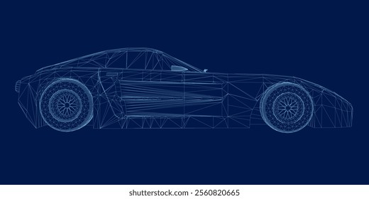 sport car wireframe, side view, vector illustration