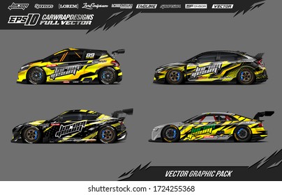 Sport car wrap decal designs set. Abstract stripe racing background. Full vector Eps 10.