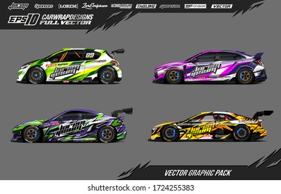 Sport car wrap decal designs set. Abstract stripe racing background. Full vector Eps 10.