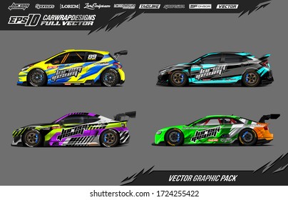 Sport car wrap decal designs set. Abstract stripe racing background. Full vector Eps 10.