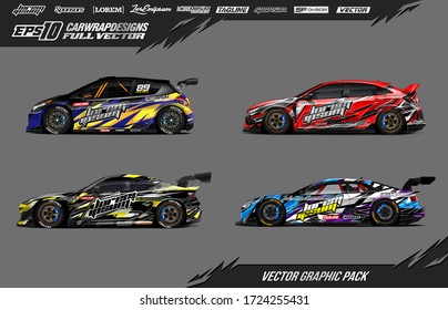 Sport car wrap decal designs set. Abstract stripe racing background. Full vector Eps 10.