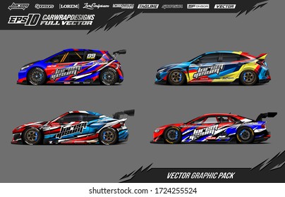 Sport car wrap decal designs set. Abstract stripe racing background. Full vector Eps 10.