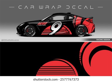 Sport car wrap design. livery decal with black red colour. Sticker car vinyl suitable for racing, rally or daily use