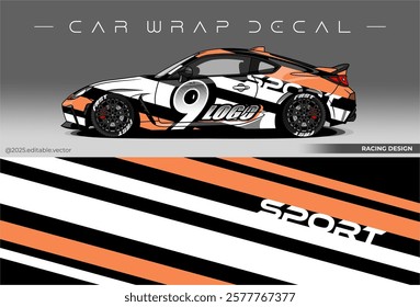 Sport car wrap design. livery decal with black orange colour. Sticker car vinyl suitable for racing, rally or daily use