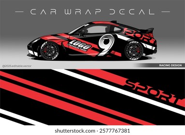 Sport car wrap design. livery decal with black red colour. Sticker car vinyl suitable for racing, rally or daily use