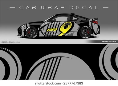 Sport car wrap design. livery decal with black grey colour. Sticker car vinyl suitable for racing, rally or daily use