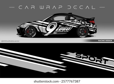 Sport car wrap design. livery decal with black grey colour. Sticker car vinyl suitable for racing, rally or daily use