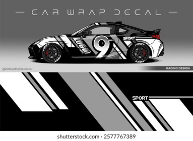 Sport car wrap design. livery decal with black grey colour. Sticker car vinyl suitable for racing, rally or daily use