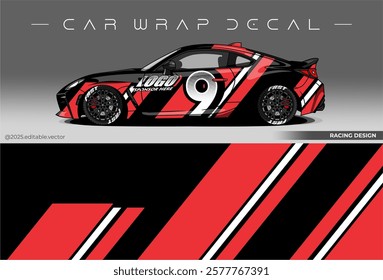 Sport car wrap design. livery decal with black red colour. Sticker car vinyl suitable for racing, rally or daily use