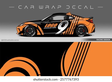 Sport car wrap design. livery decal with black orange colour. Sticker car vinyl suitable for racing, rally or daily use