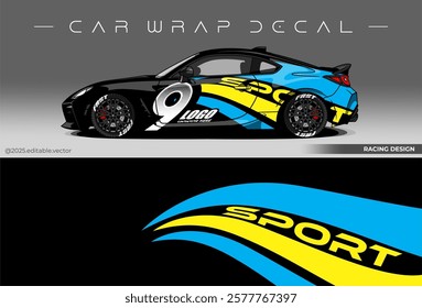 Sport car wrap design. livery decal with black blue colour. Sticker car vinyl suitable for racing, rally or daily use