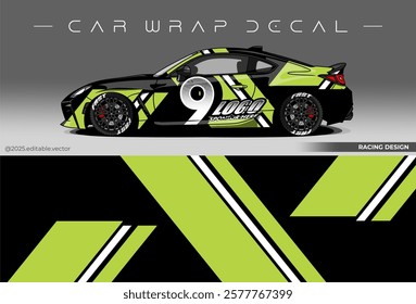 Sport car wrap design. livery decal with black green colour. Sticker car vinyl suitable for racing, rally or daily use