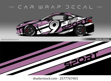 Sport car wrap design. livery decal with black purple colour. Sticker car vinyl suitable for racing, rally or daily use