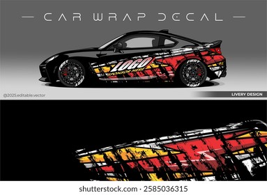 Sport car wrap design. livery decal with black red colour. Sticker car vinyl suitable for racing, rally or daily use