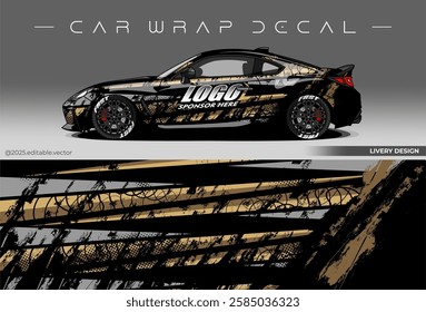 Sport car wrap design. livery decal with black gold colour. Sticker car vinyl suitable for racing, rally or daily use