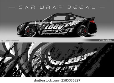 Sport car wrap design. livery decal with black grey colour. Sticker car vinyl suitable for racing, rally or daily use