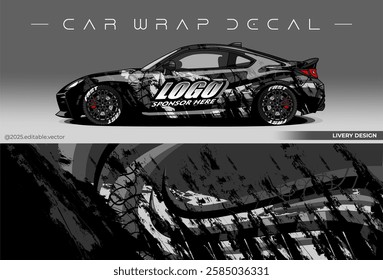 Sport car wrap design. livery decal with black grey colour. Sticker car vinyl suitable for racing, rally or daily use
