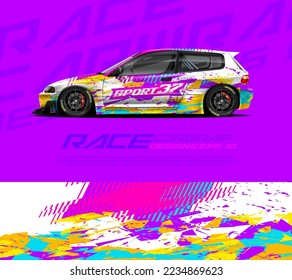 Sport car wrap design vector for race car, pickup truck, rally, adventure vehicle, uniform and sport livery. Graphic abstract stripe racing background kit designs. eps 10