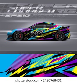 Sport car wrap design vector. Graphic abstract stripe racing background kit designs for wrap vehicle, race car, rally, adventure and livery