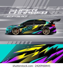 Sport car wrap design vector. Graphic abstract stripe racing background kit designs for wrap vehicle, race car, rally, adventure and livery