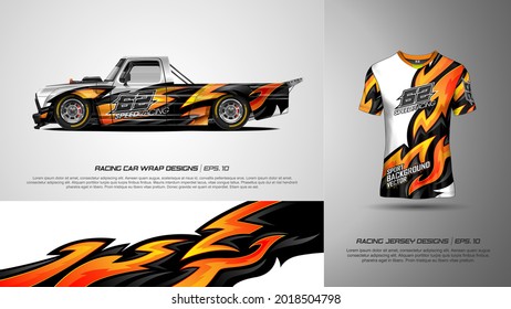 sport car wrap and t shirt design vector for race car, pickup truck, rally, adventure vehicle and sport livery. Graphic abstract stripe racing background kit designs. eps 10
