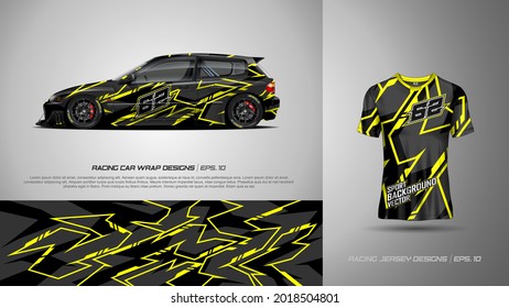 Sportwagenverpackung und T-Shirt-Design-Vektorgrafik für Rennwagen, Pick-up-LKW, Rallye, Abenteuerfahrzeug und Sportlimousine. Grafikabstrakte, abstrakte Streifen-Rennhintergrund-Designs. eps10