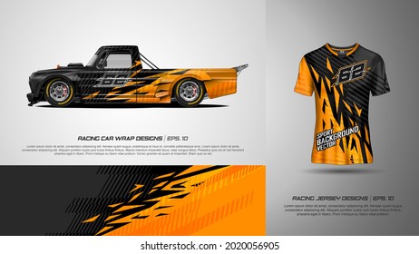 Sport car wrap and t shirt design vector for race car, pickup truck, rally, adventure vehicle, uniform and sport livery. Graphic abstract stripe racing background kit designs. eps 10 - Shutterstock ID 2020056905