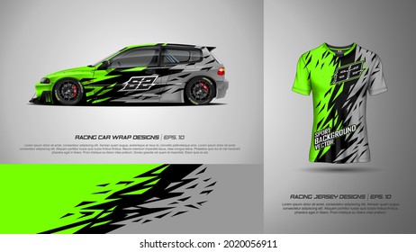 Embalaje deportivo de coches y camisetas de diseño vectorial para autos de carrera, camioneta, manifestación, vehículo de aventura, uniforme y transporte deportivo. Diseños gráficos abstractos de banda de fondo para carreras. Pasos 10