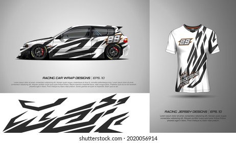 Sport car wrap and t shirt design vector for race car, pickup truck, rally, adventure vehicle, uniform and sport livery. Graphic abstract stripe racing background kit designs. eps 10