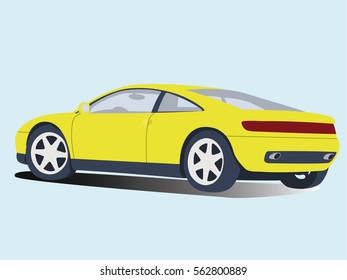 Sport car yellow realistic vector illustration isolated blue background