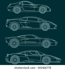sport cars line vector blueprint