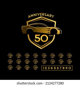 Sport cars logo anniversary set illustration on black background.
