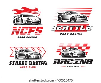 Sport cars logo illustration on white background. Drag racing. 