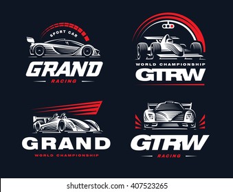 Sport cars logo set illustration on dark background. svg
