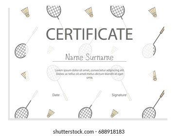 Sport certificate with badminton pattern