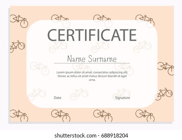 Sport certificate with bicycle pattern